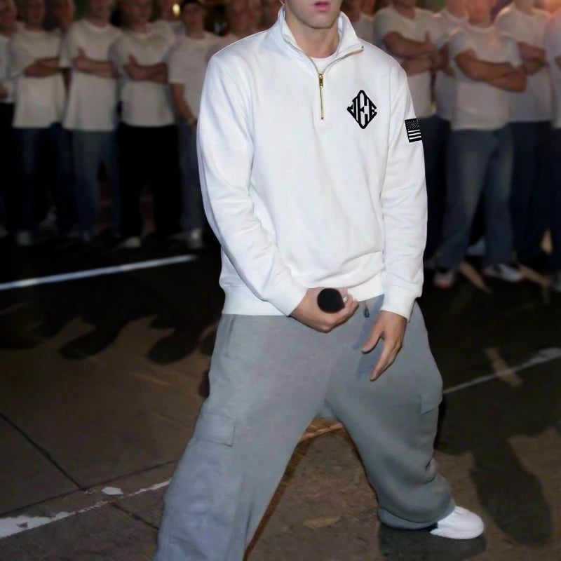 Y2K Retro Zipneck Sweatshirt JEE 3D Embroidery Quarterzip Pullover Hoodie American Trendy Classic Streetwear Men Clothing