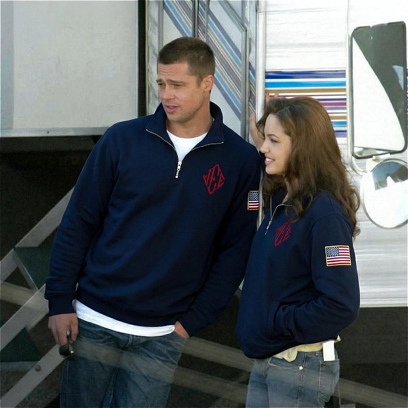 Y2K Retro Sweatshirt Sleeve Embroidery US Flag Stand Collar Quarterzip Pullover Fashion Niche Streetwear Unisex Oversized Tops