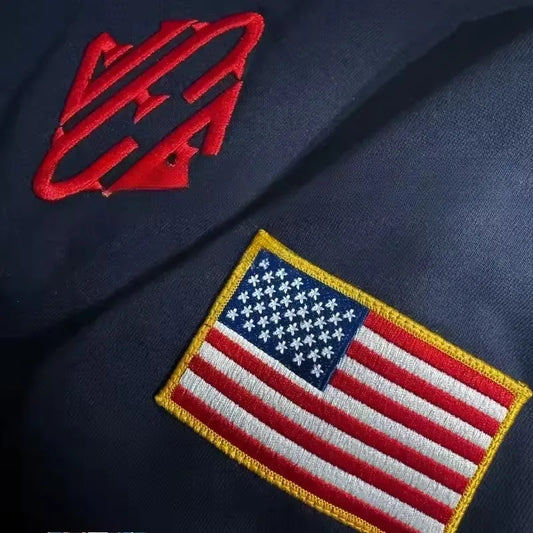 Y2K Retro Sweatshirt Sleeve Embroidery US Flag Stand Collar Quarterzip Pullover Fashion Niche Streetwear Unisex Oversized Tops